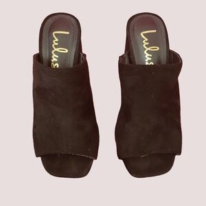 Y2K Lulus Raelynn Black Suede Peep-Toe mules